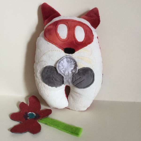 Corduroy Fox Plushie, Handmade Kawaii Fox Wish Guardian with silver dandelion