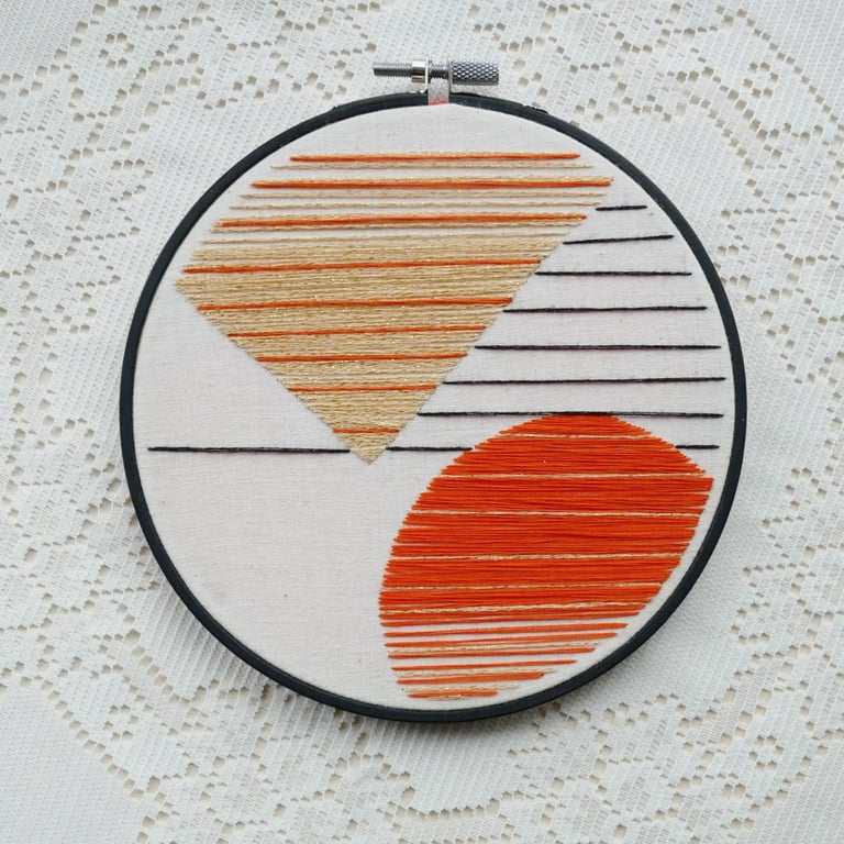 Distant Horizons - Orange, Black and Gold Abstract Embroidery Piece (SECONDS)