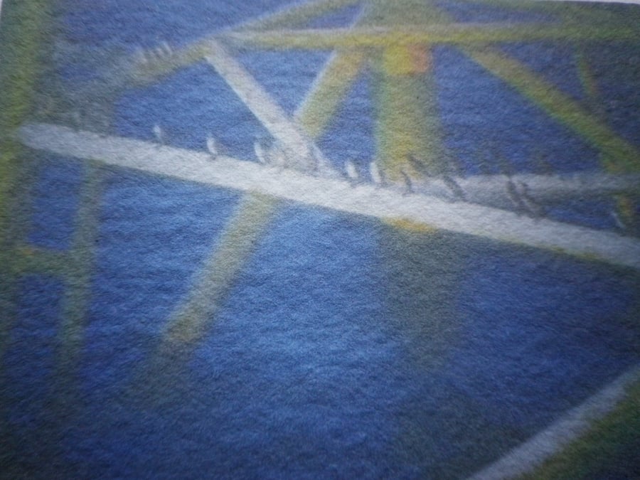 Sea Birds on the Rig, A4 unframed,mounted, free hook & easel, 6737 free shipping