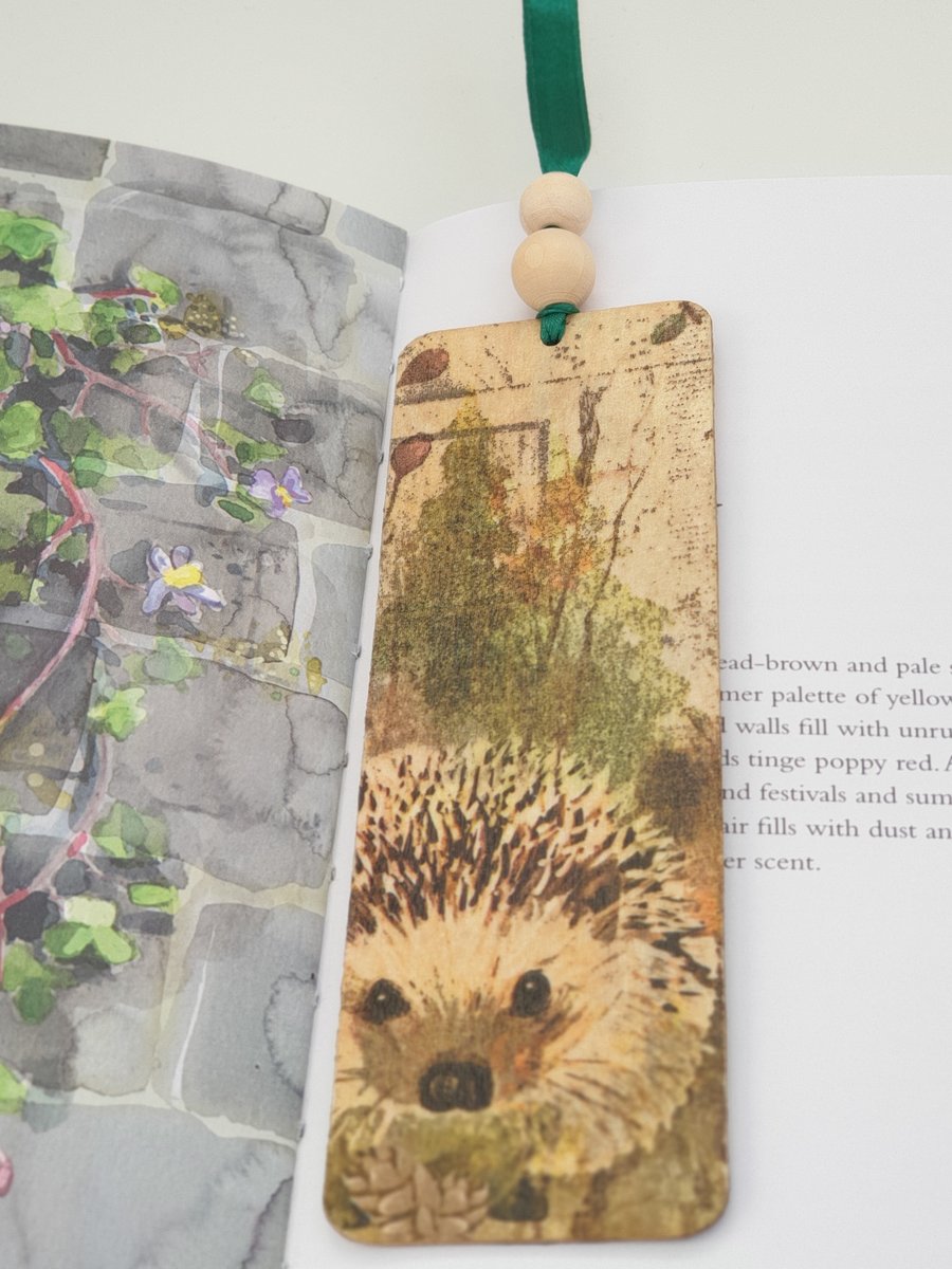 hedgehog wooden bookmark, woodland animal bookmark 
