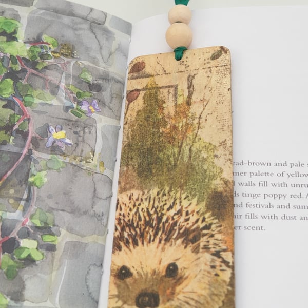 hedgehog wooden bookmark, woodland animal bookmark 