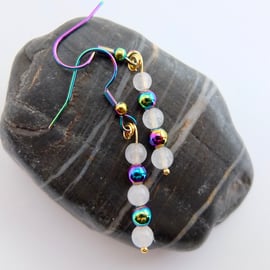 Rainbow Hematite And Snow Quartz Earrings - Handmade In Devon.