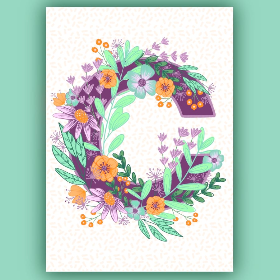 Floral Wreath “C” Letter Digital Print 