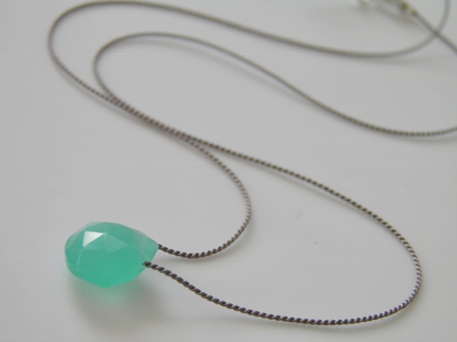  Aqua Chalcedony Silk Necklace