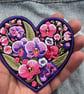 Purple Orchid Love Heart Embroidered Patch Iron On Sew On Floral Badge