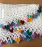 Large Crochet White Wrap Shawl With Multi Coloured Crochet Hearts (R835) - Image 2