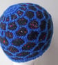 Handspun Knitted Hat, Cap, Beanie or Toque, Royal Blue, Black Merino Wool, Silk - Image 2