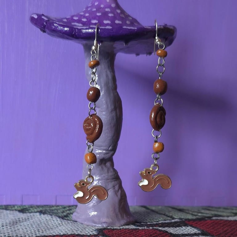 Handmade autumnal squirrel earrings 