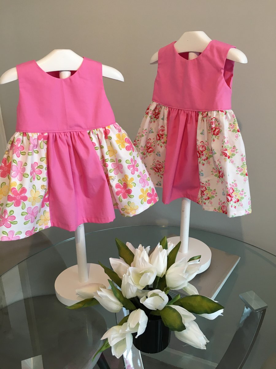 Baby girl dress, vintage roses, Daisy bee, pink baby dress, 6-9 months