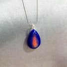 Drop of colour Dark blue and orange glass necklace