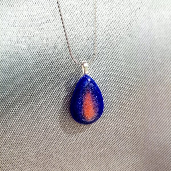Drop of colour Dark blue and orange glass necklace