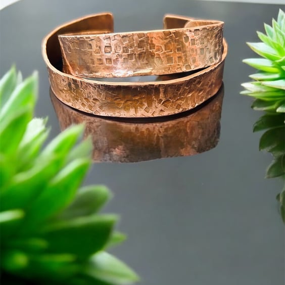 Matching Cuff Bangles - Flamed Copper & Textured - 8.5 & 6.5” Adjustable