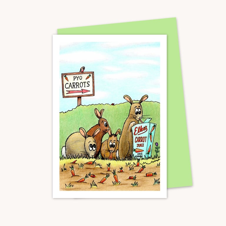 Whimsical Rabbit Greeting Card: Hand-Drawn Cute Bunnies (224)