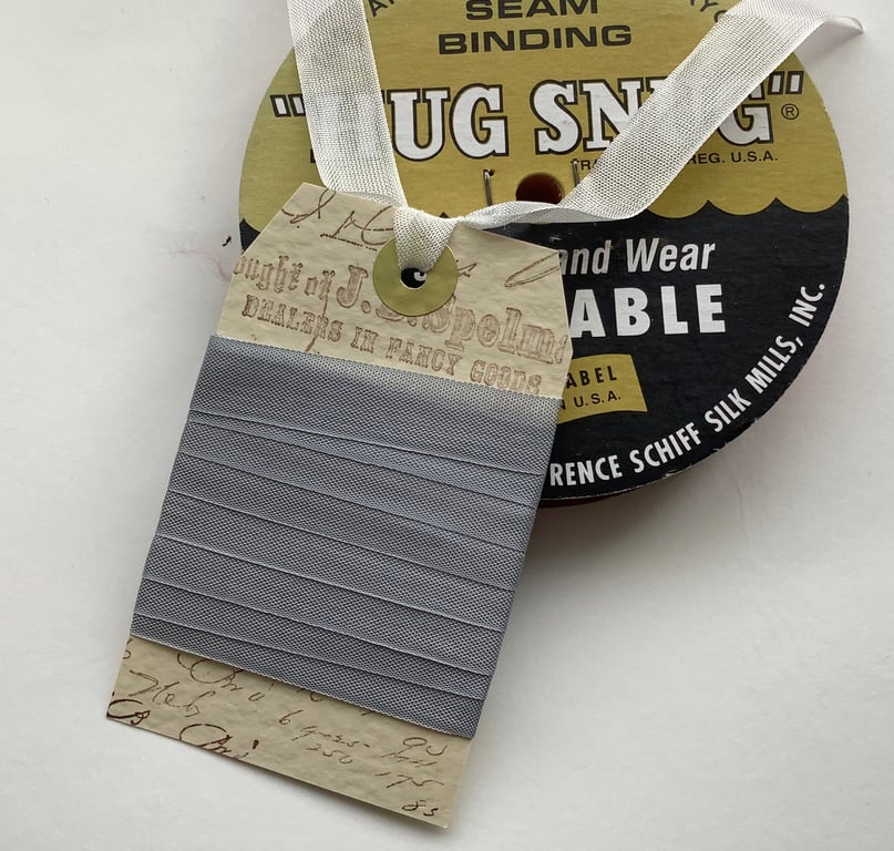 VINTAGE -STYLE ribbon . 4 yds. ( silky, seam binding ). ' Silver Grey'.