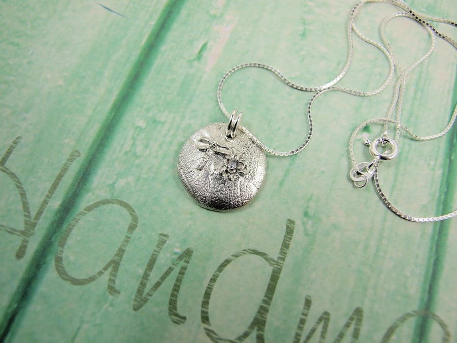 Dragonfly Necklace, Fine and Sterling Silver Handcrafted Pendant