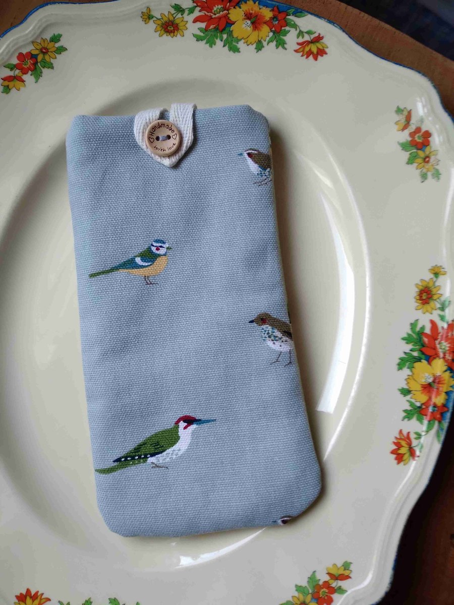 Sophie Allport garden birds fabric HANDMADE glasses pouch 