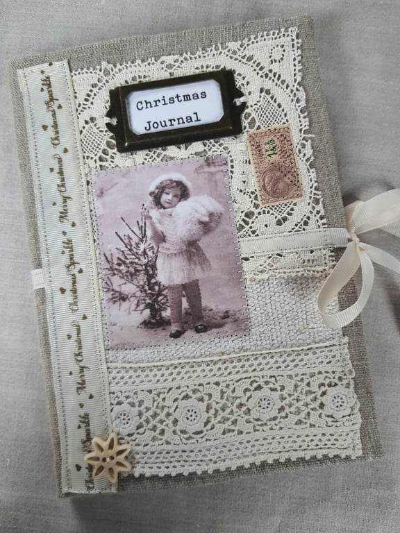 Handmade linen covered Christmas Journal