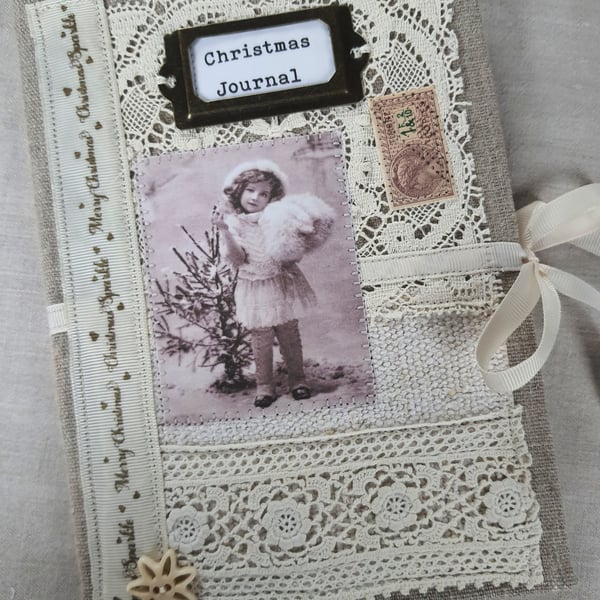 Handmade linen covered Christmas Journal