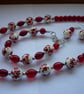RED, WHITE AND SILVER CERAMIC BEAD EARRINGS. - Image 4