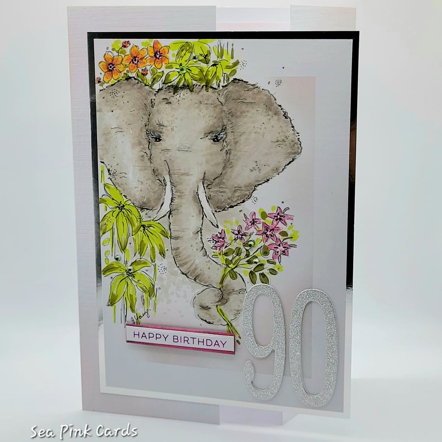 CUSTOM ORDER FOR RUTH - Original hand drawing - 90th birthday card - wildlife