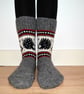 READY TO SHIP Wool Socks Hedgehog Winter Christmas Grey White Black Red - Image 2