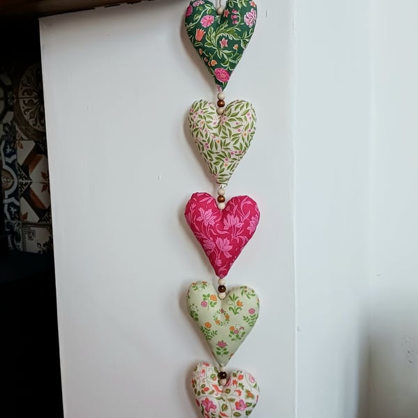 Hanging Heart Decoration - Liberty Fabrics Pink & Green
