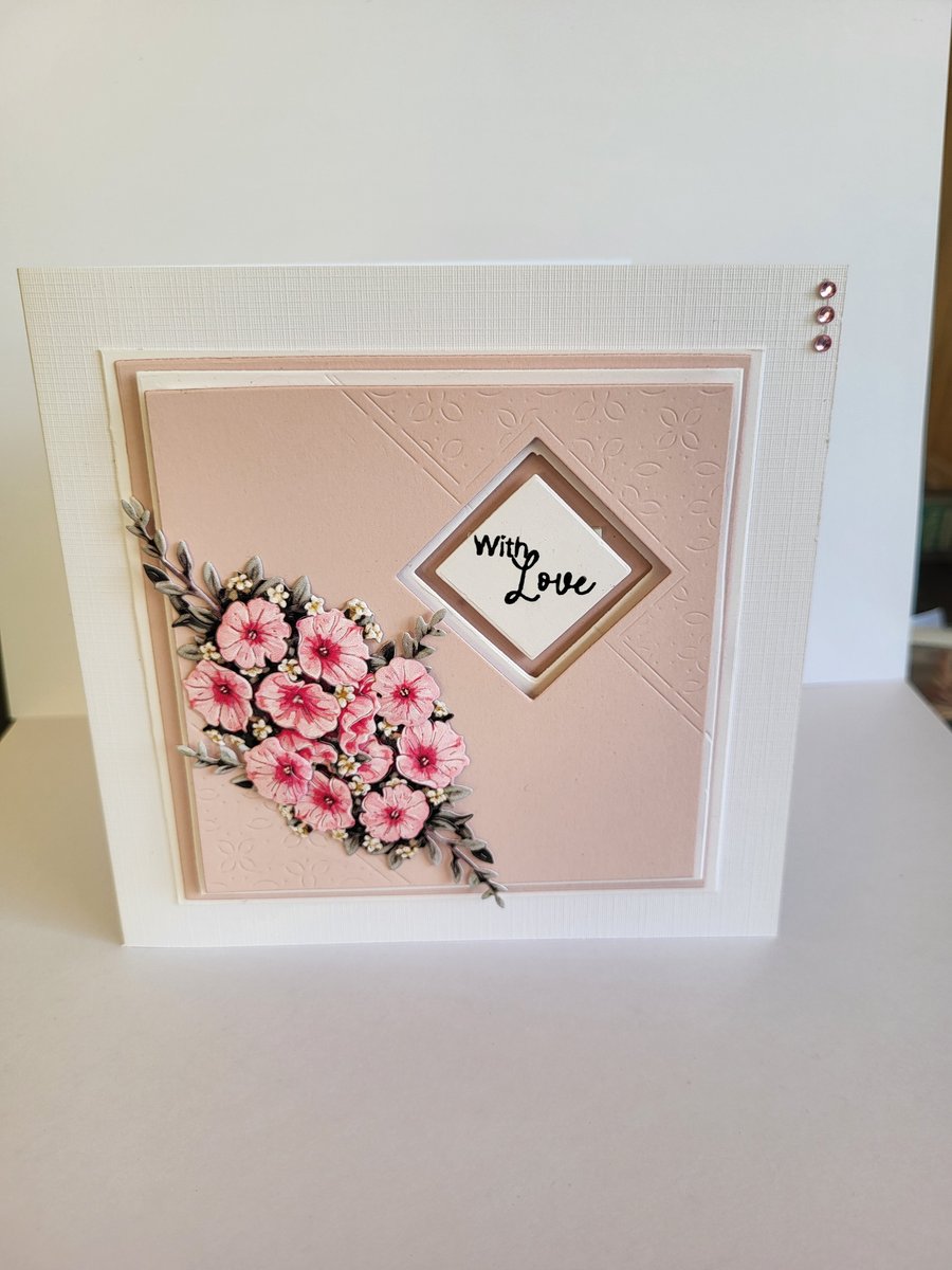 Birthday card, thinking of you card, With love card, handmade floral card,