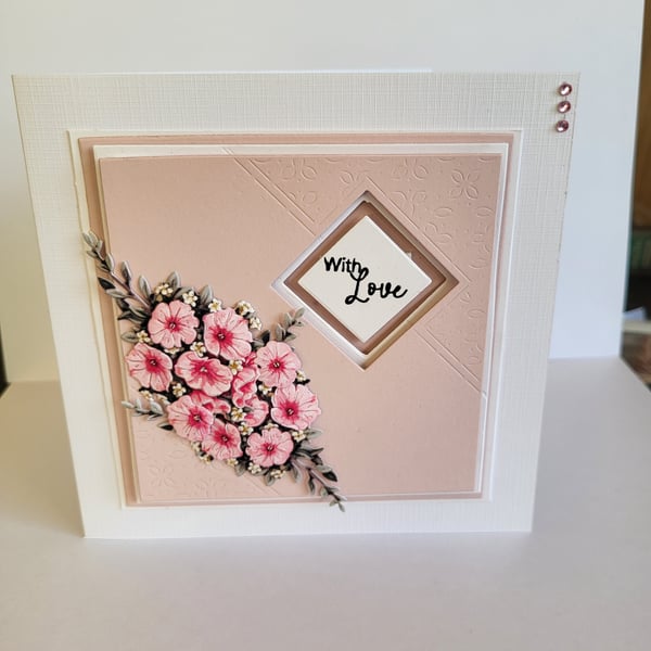 Birthday card, thinking of you card, With love card, handmade floral card,