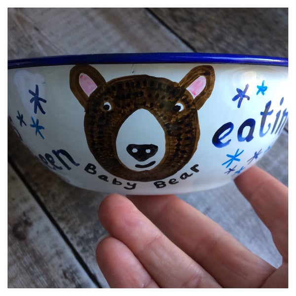 ‘Who’s been eating my Porridge?’ Hand Painted Enamel Bowl