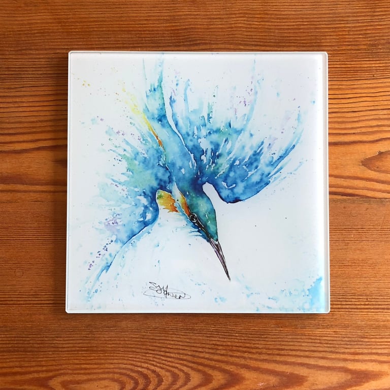 Kingfisher Glass Trivet, Table Mat, Placemat, Pot Stand, Hot Plate, Table Protec