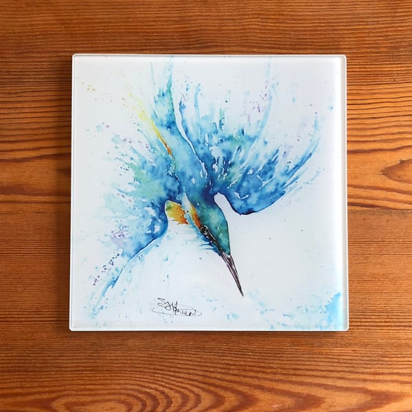 Kingfisher Glass Trivet, Table Mat, Placemat, Pot Stand, Hot Plate, Table Protec