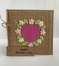 Handmade Valentines card. Rose pink heart and flowers, wool felt. Keepsake card. - Image 2