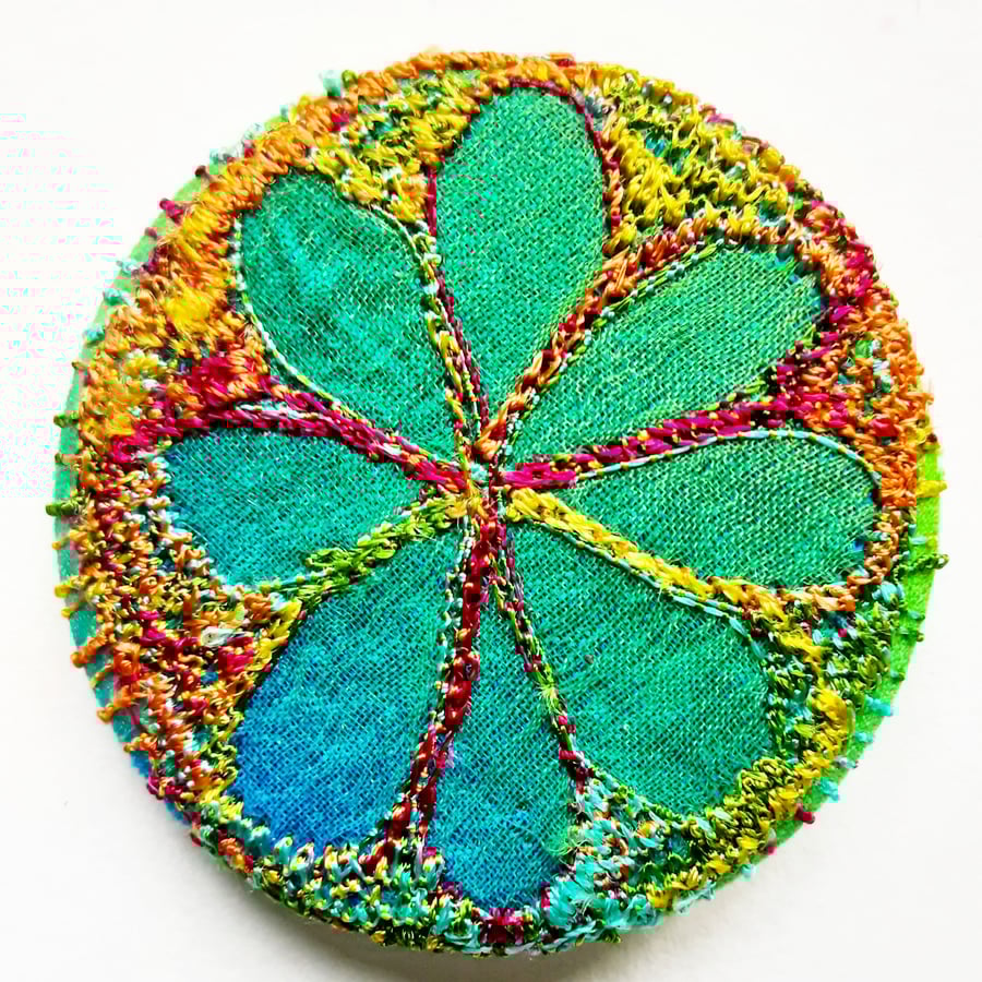 Badge 45mm Multicoloured Flower Textile Badge 