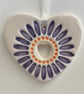 Small Ceramic heart decoration with purple daisy - Image 1