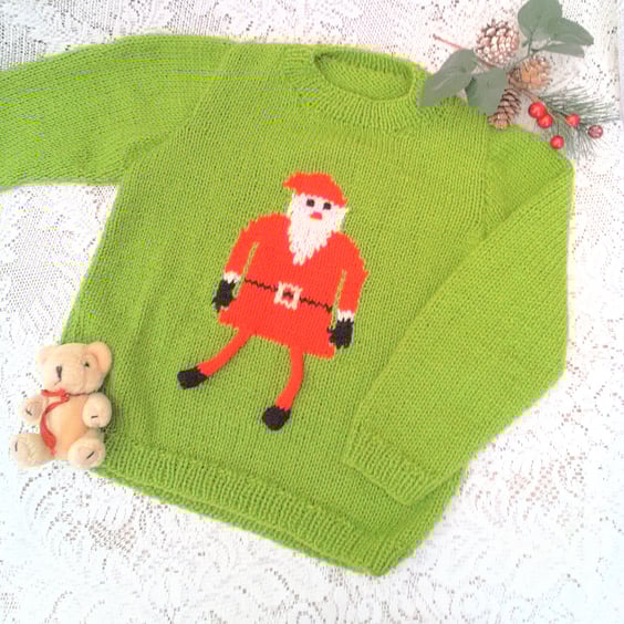 Santa with Dangly Legs Knitted  Design Jumper for Children up to 7, Custom Make