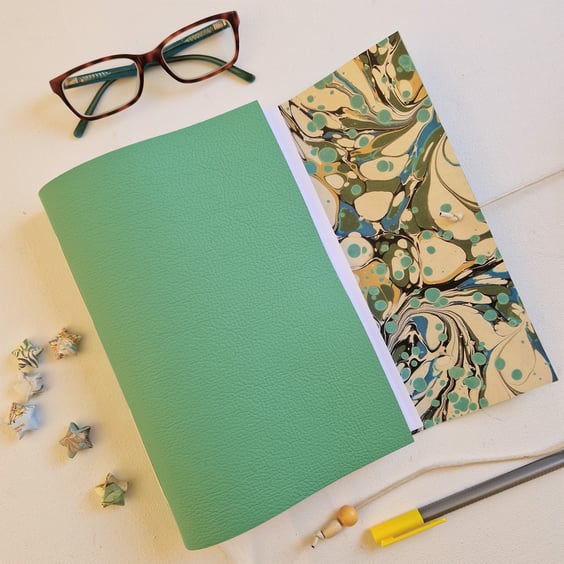 Green Leather Marble Journal or Notebook, A5 or A6