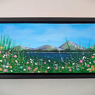 Untitled Wildflowers Mountain View Small Acrylic Framed Painting