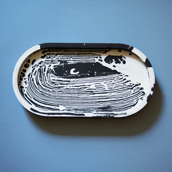 Oval Trinket Tray I Black and White Paint Splatter I Handmade