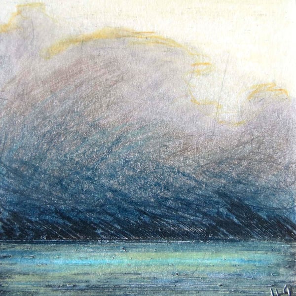 Original mixed media art of a storm over the sea small scale picture gift ready