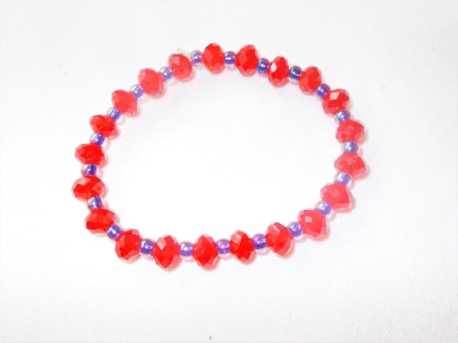 Red & Purple Stretchy Bracelet FREE UK Post