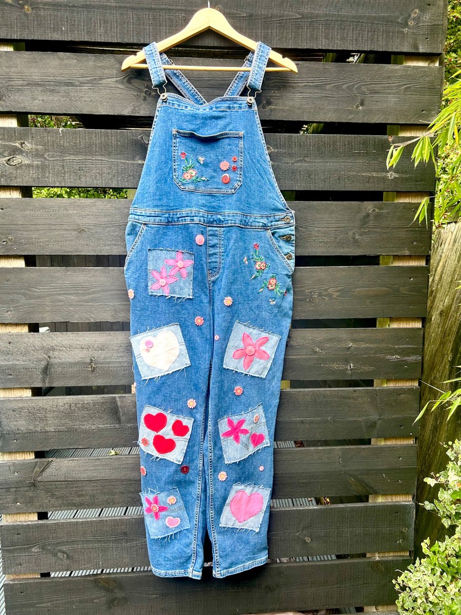 Women's reworked denim dungarees Size 16