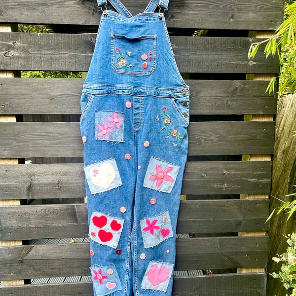 Women's reworked denim dungarees Size 16