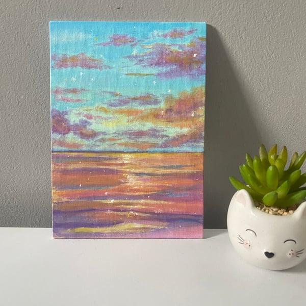 Acrylic sunset painting canvas seascape