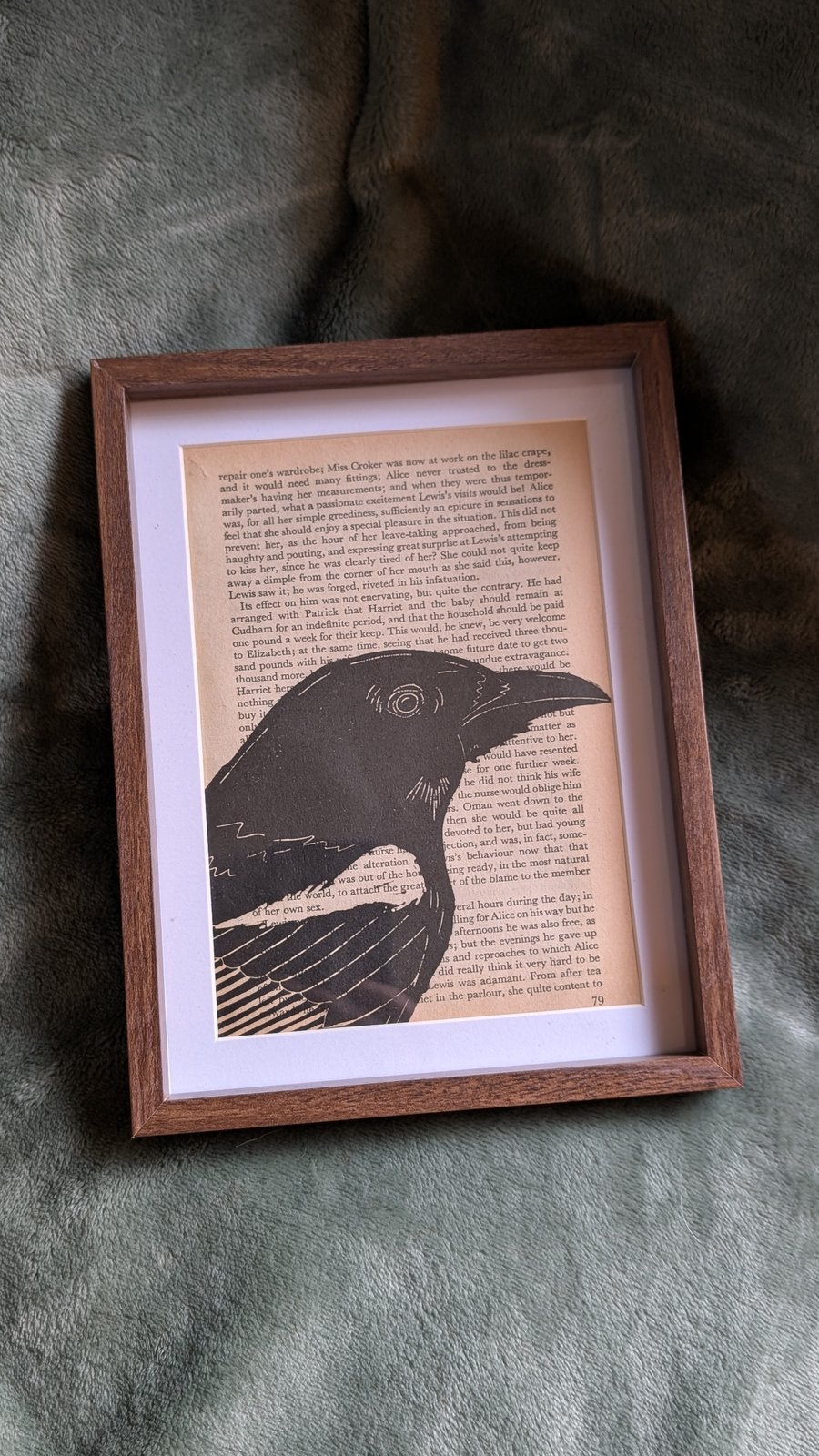 Vintage Magpie Page Lino Print 