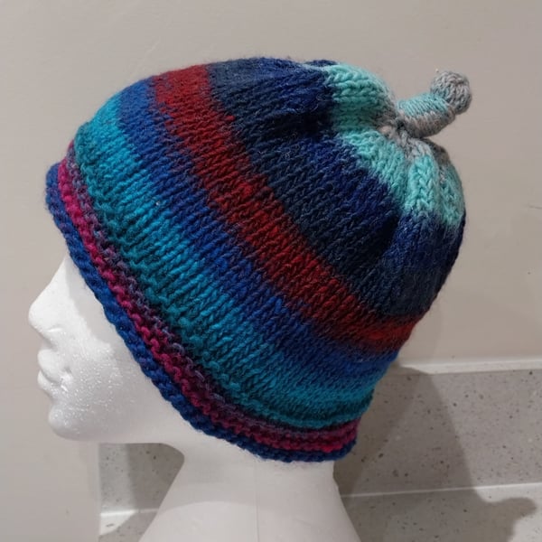 Handknit 100% WOOL NORO KNOTTY TOP BEANIE SMALL-MEDIUM