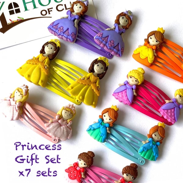 Princess Gift Set - X7 sets of Princess Hair Clips - Gifts For A Princess - Prin