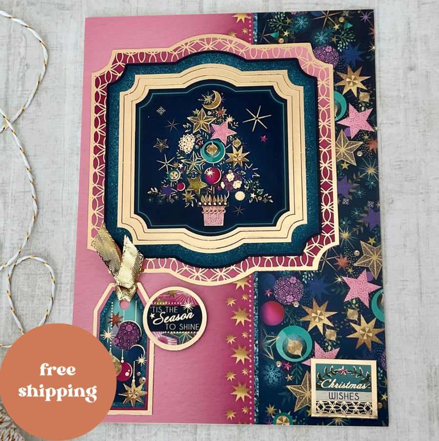 Card. Luxury Christmas tree card. ‘Tis the season to shine’
