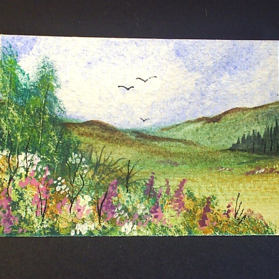 aceo SFA original miniature watercolour painting landscape country view