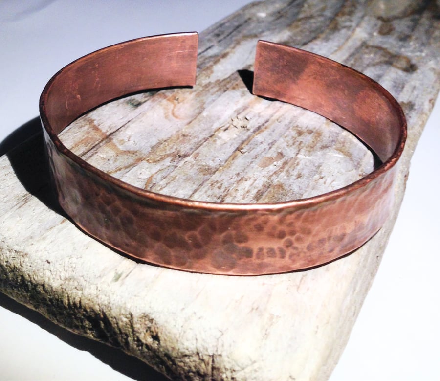 Hammered Antiqued Copper Cuff Bangle - UK Free Post