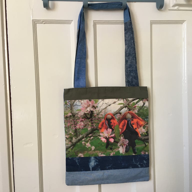 Upcycled Hand Embroidered Nature Tote Bag